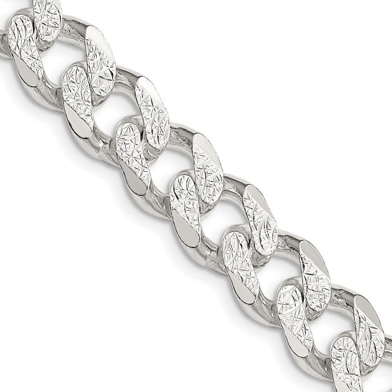 Curata 925 Sterling Silver Solid Polished 10.5mm Pave Curb Chain Anklet 9 Inch Lobster Claw