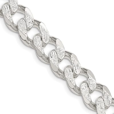 Curata 925 Sterling Silver Solid Polished 10.5mm Pave Curb Chain Anklet 9 Inch Lobster Claw