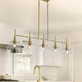Brass Kitchen Island Pendant Light Modern Linear Chandelier with Clear Seed Glass Shades