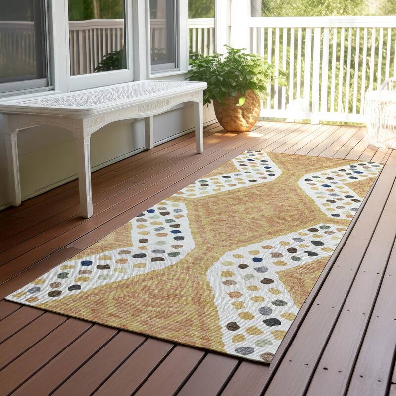 Machine Washable Indoor/ Outdoor Global Nipsey Chantille Rug - Gold - 2'3" x 7'6"