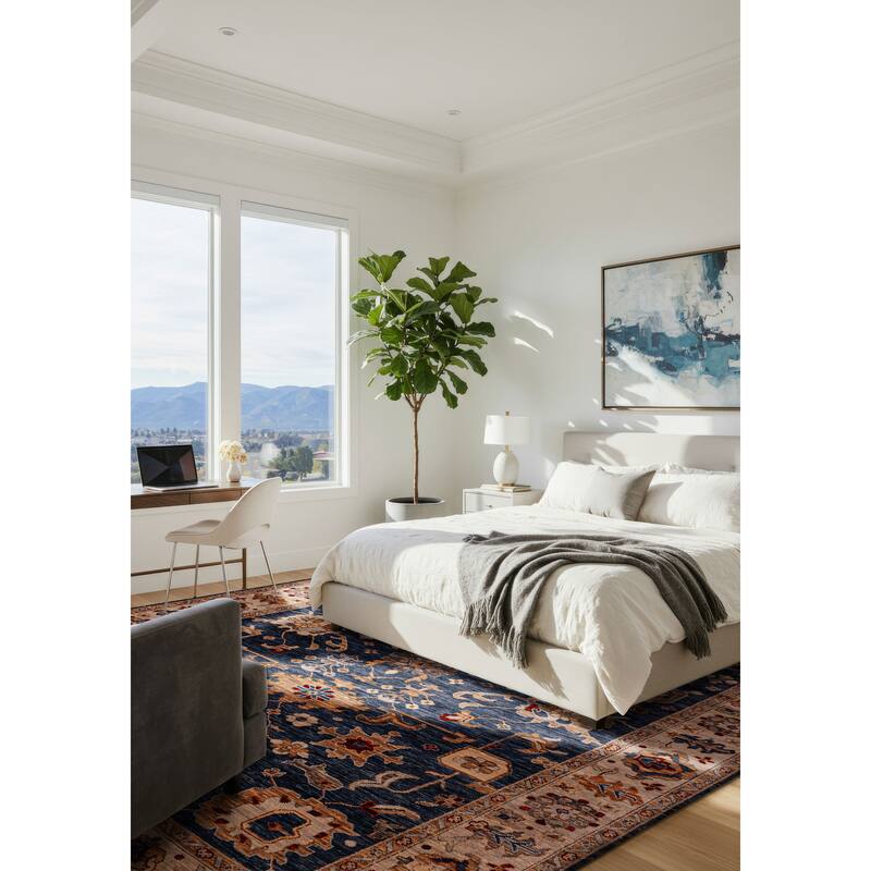 ECARPETGALLERY Hand-knotted Modern Oushak Dark Blue Wool Rug - 9'11 x 14'2