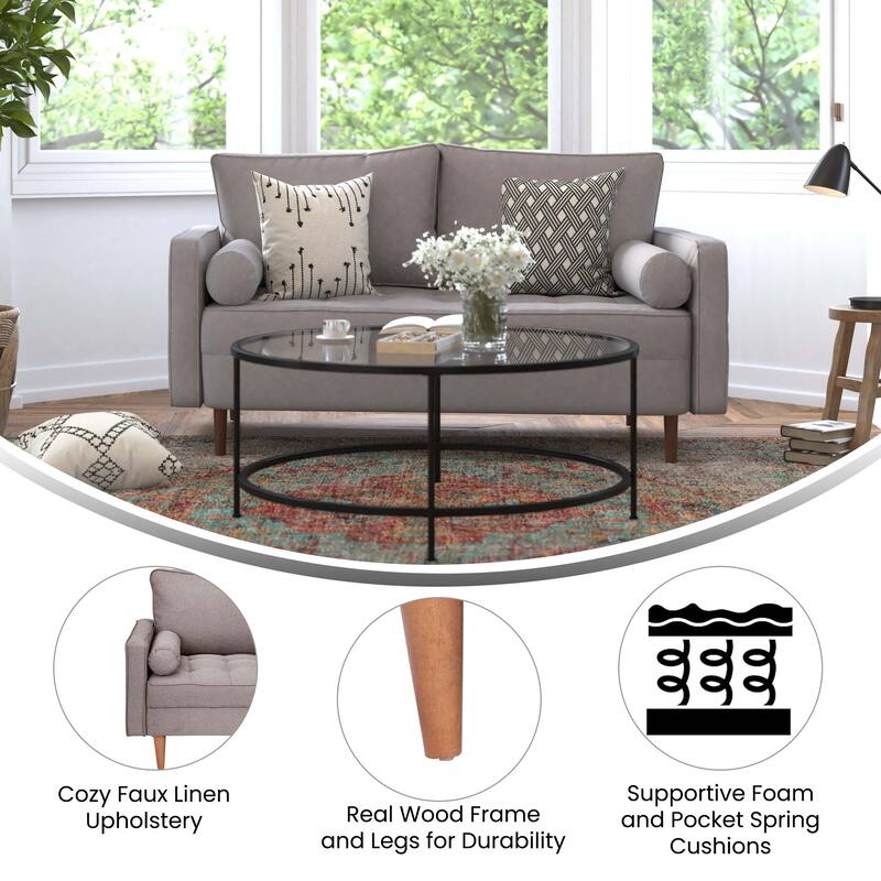 Compact Upholstered Tufted Loveseat with Wooden Legs