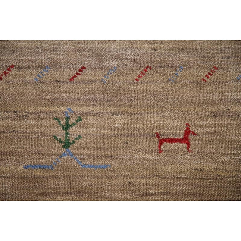 Brown Gabbeh Indian Area Rug Handmade Oriental Wool Carpet - 7'11"x 9'10"