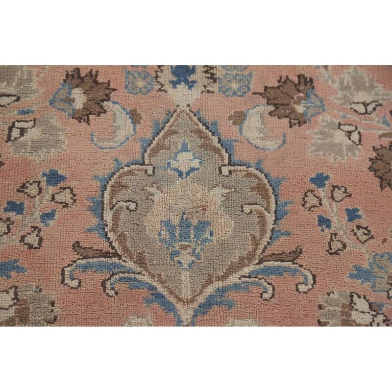 Hand Knotted Oriental 100% Wool Carpet Traditional Floral Pink Mashad Area Rug - 11' 6'' X 8' 9''