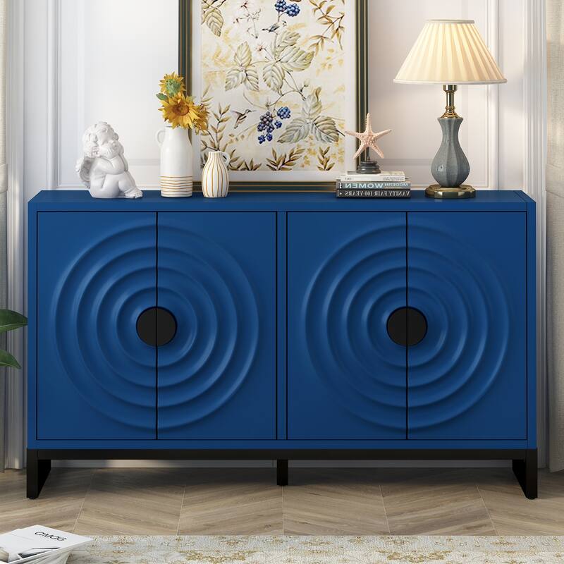 Modern Minimalist Water Ripple Buffet Cabinet, Storage Cabinet, Sideboard with Rubberwood Veneer, for Living Rooms