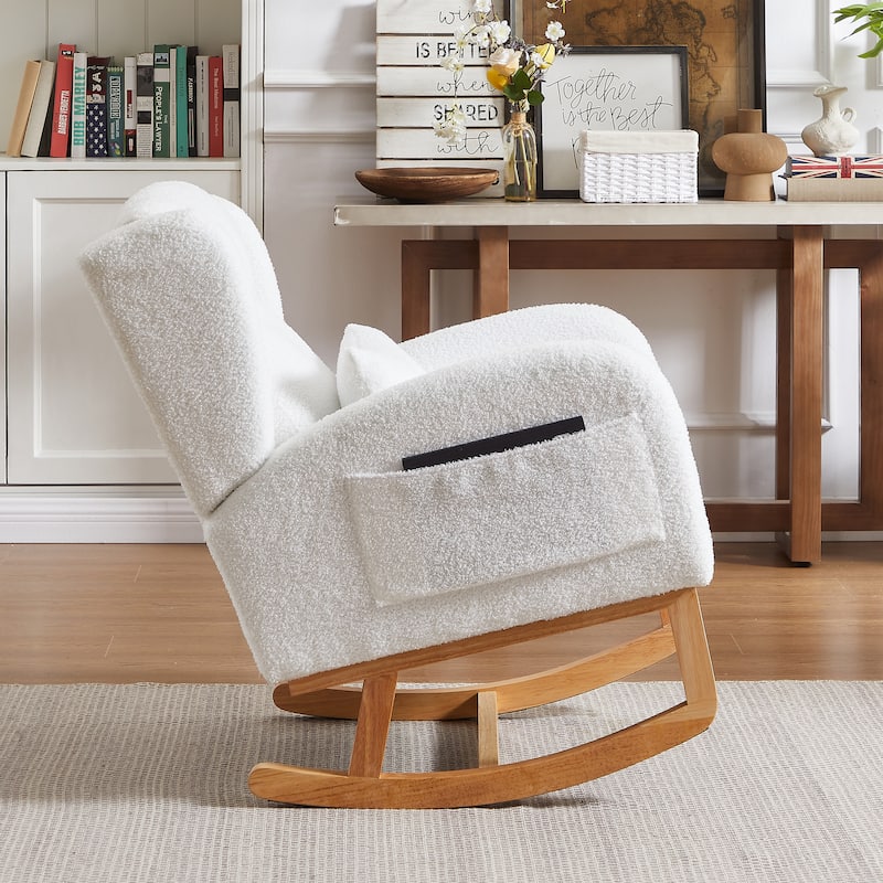Roomfitters Slim Rocking Chair with High Backrest, Modern Lounge Arm and Side Pockets Accent Chair for Living Room