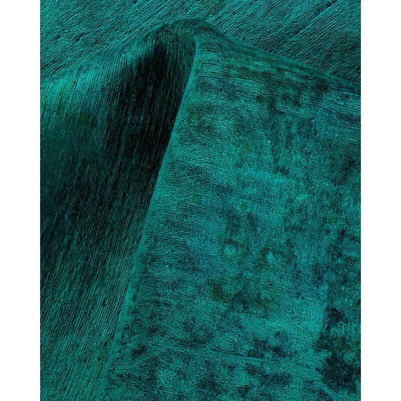 Overton Hand Knotted Wool Vintage Inspired Modern Contemporary Overdyed Green Area Rug - 5' 1" x 7' 9"