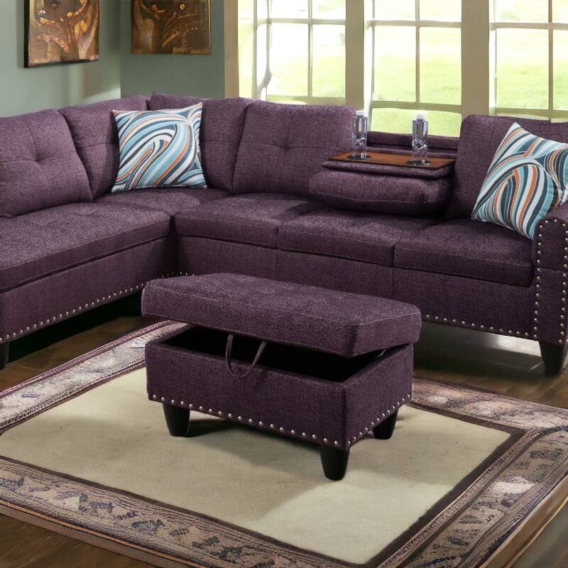 KISRAIS 28.5" Wide Upholstered Nailhead Trim Storage Ottoman
