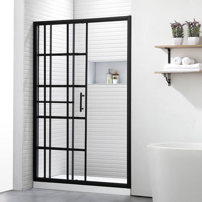 FELYL 48" W × 72" H Single Sliding Framed Shower Door with Heat Soaking Process and Protective Coating Clear Glass