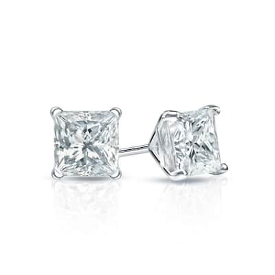 Auriya Plat Gold Lab Grown 0.62 carat TDW Princess Diamond Stud Earrings 4-Prong Martini Screw-back