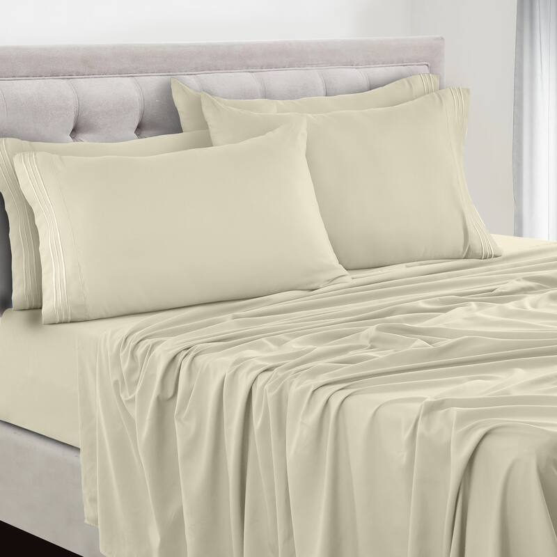 6 Piece Bed Sheet Set Deep Pocket Ultra Soft Microfiber Bedding Sheets - Full - Vanilla
