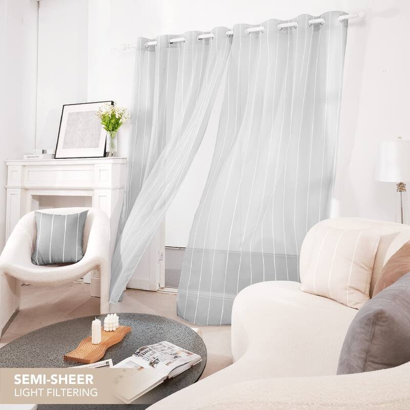 Deconovo Designer Series Stripe Sheer Curtains 2 Panels - W52 x L63