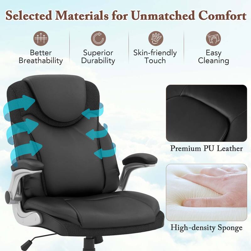 Costway Ergonomic Office Chair PU Leather Executive Swivel with - See Details
