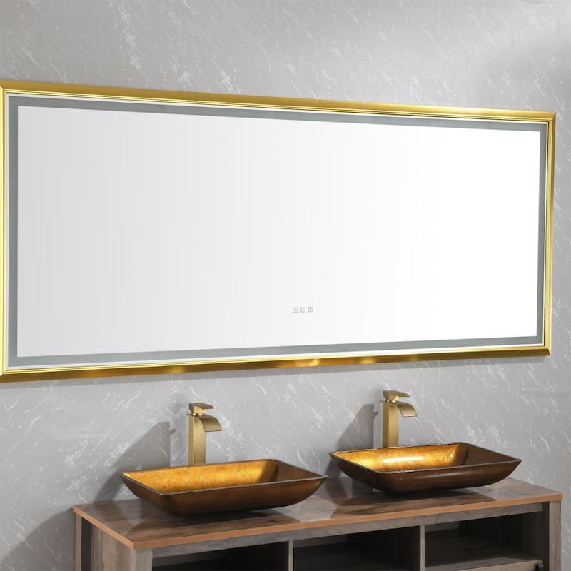 Rectangular Brushed gold Framed LED Mirror Bathroom Vanity Mirror