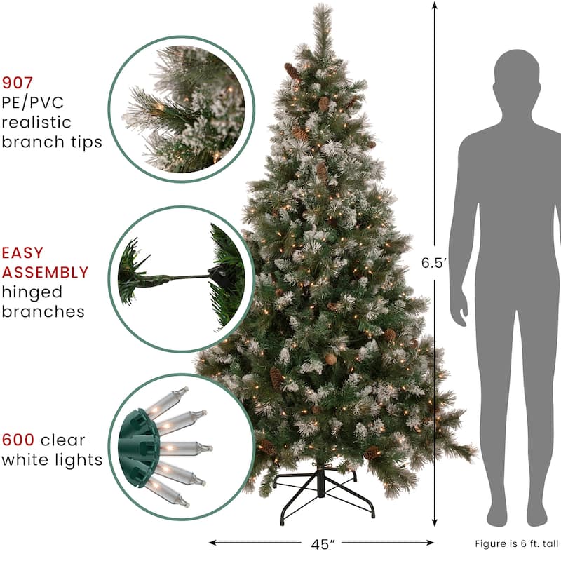 Snow Valley Pine Artificial Christmas Tree 6.5' Clear Lights - 6.5 Foot