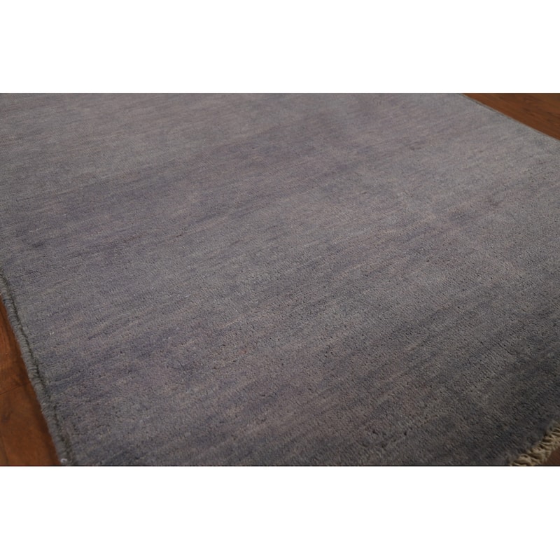 Gray Blue Gabbeh Modern Rug Hand-Knotted Wool Carpet - 3'4" x 4'10"