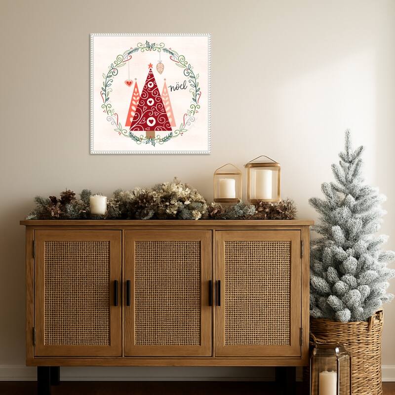 Hygge Christmas III by Noonday Design (22 x 22 in.), Framed Canvas Wall Art Print - Sylvie Beaded White