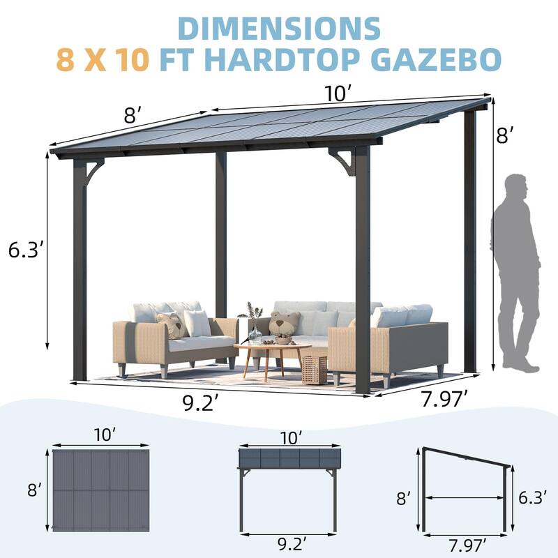 AECOJOY Wall Mounted Gazebos Pergola Gazebo Awnings for Backyard