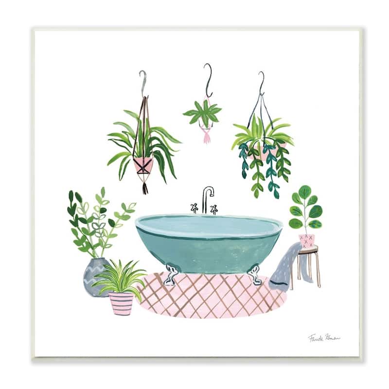 Stupell Claw Bath with Hanging Plants Greenery Pink Artwork,12 x 12 ...