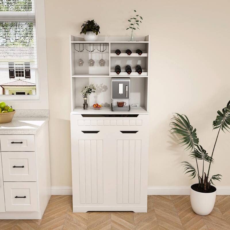 White Farmhouse Buffet Cabinet with Hutch & Barn Doors - 70" - White