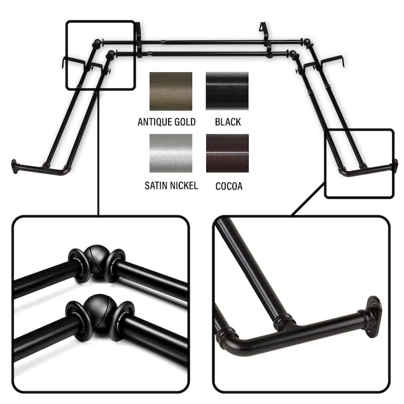 InStyleDesign 5/8 inch Double Blackout Bay Curtain Rod 20"-36", 38"-72"