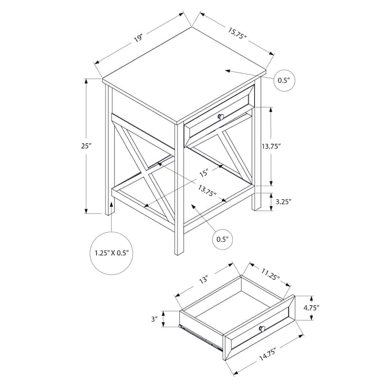 Accent Table, End, Side Table, 2 Tier, Bedroom, Nightstand, Lamp, Storage Drawer, Antique Grey Veneer, Transitional - Grey