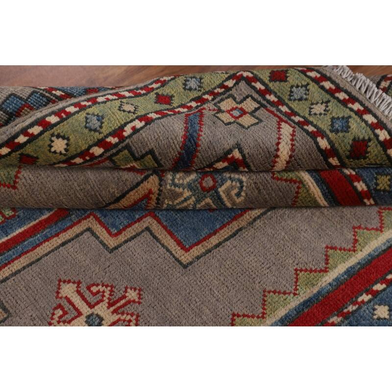 Kazak Foyer Rug Handmade Traditional Grey Wool Carpet - 3'4" x 4'9"