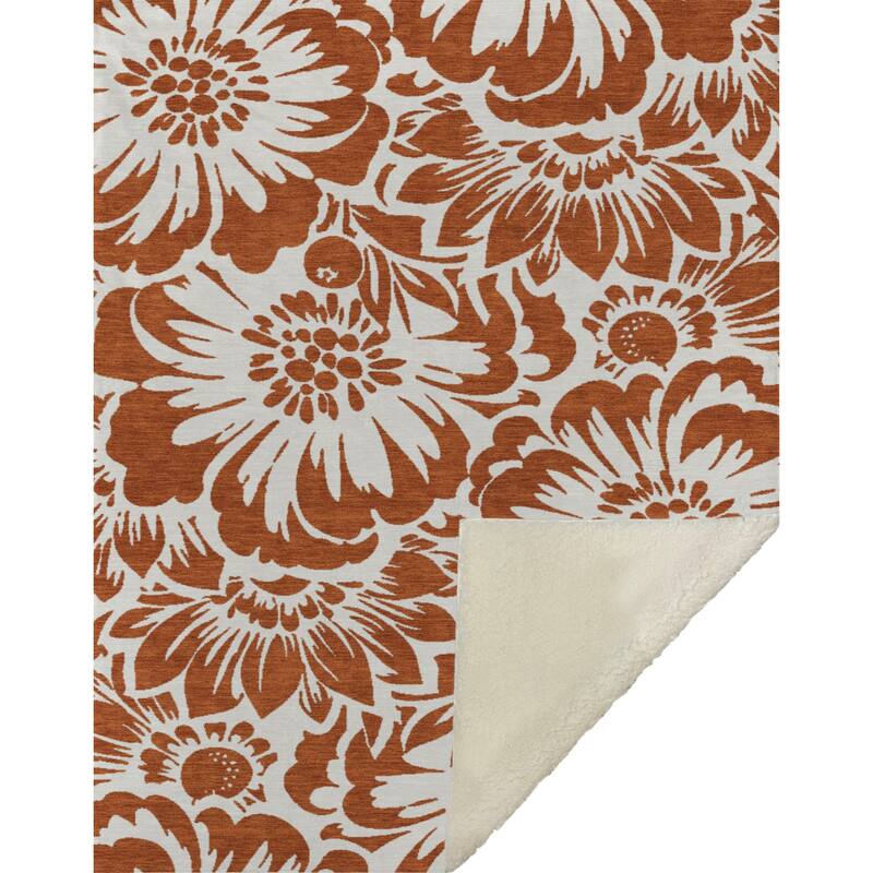 Premium Machine Washable Modern Floral Sherpa Throw Blanket
