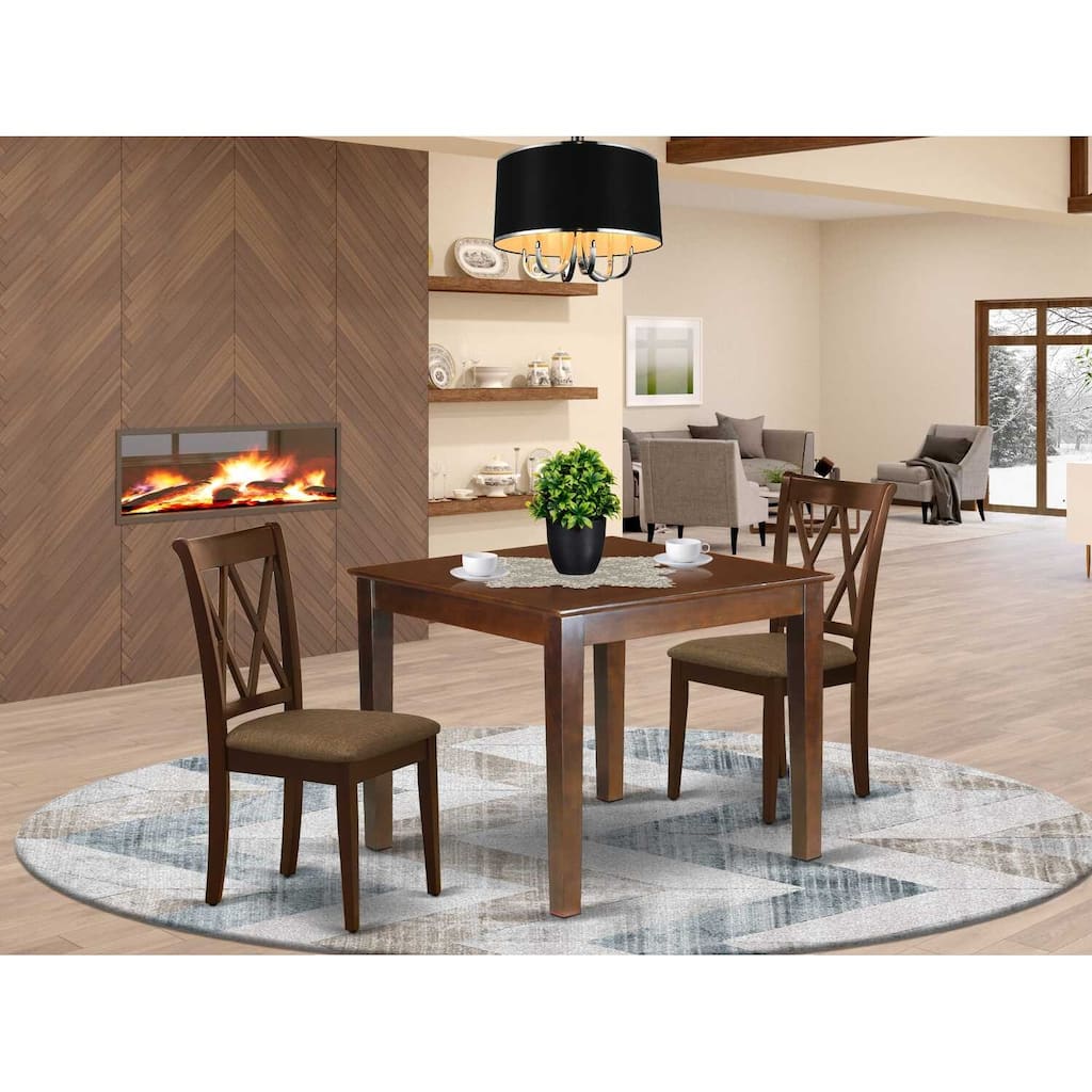 HomeStock 3-Piece Mahogany Finish Square Solid Wood Top Dining Table Set