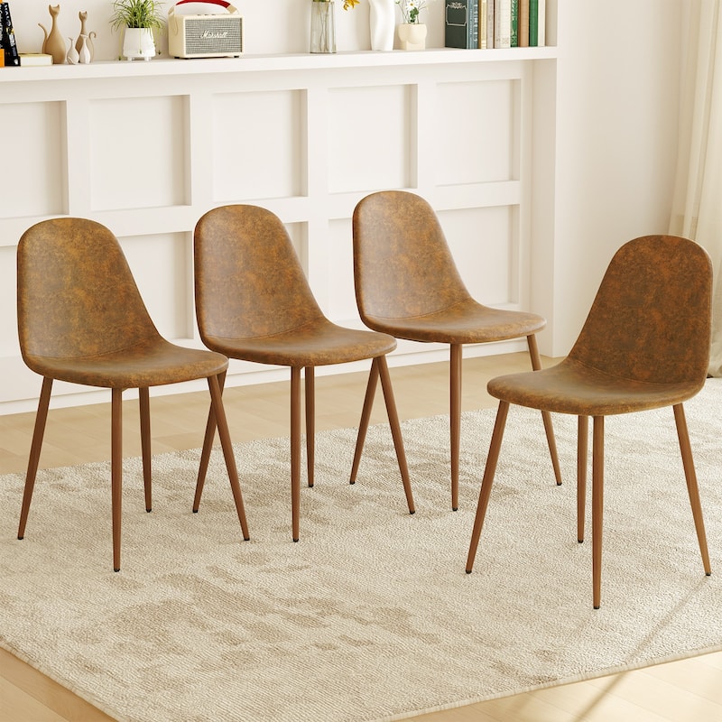 Gymax Dining Chair Set of 4 Faux PU Leather Upholstered Kitchen Chairs