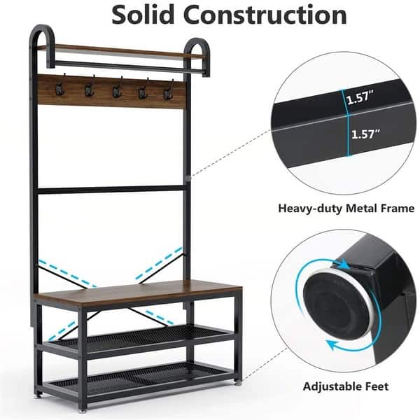 Industrial 4 In 1 Hall Tree With Storage Bench 3 Tier Entryway Bench Vintage Overstock 31306765