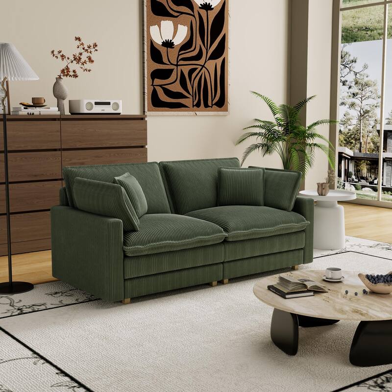 96" Corduroy Modern Classic 3-Seater Sofa with Deep Seat & 4 Pillows