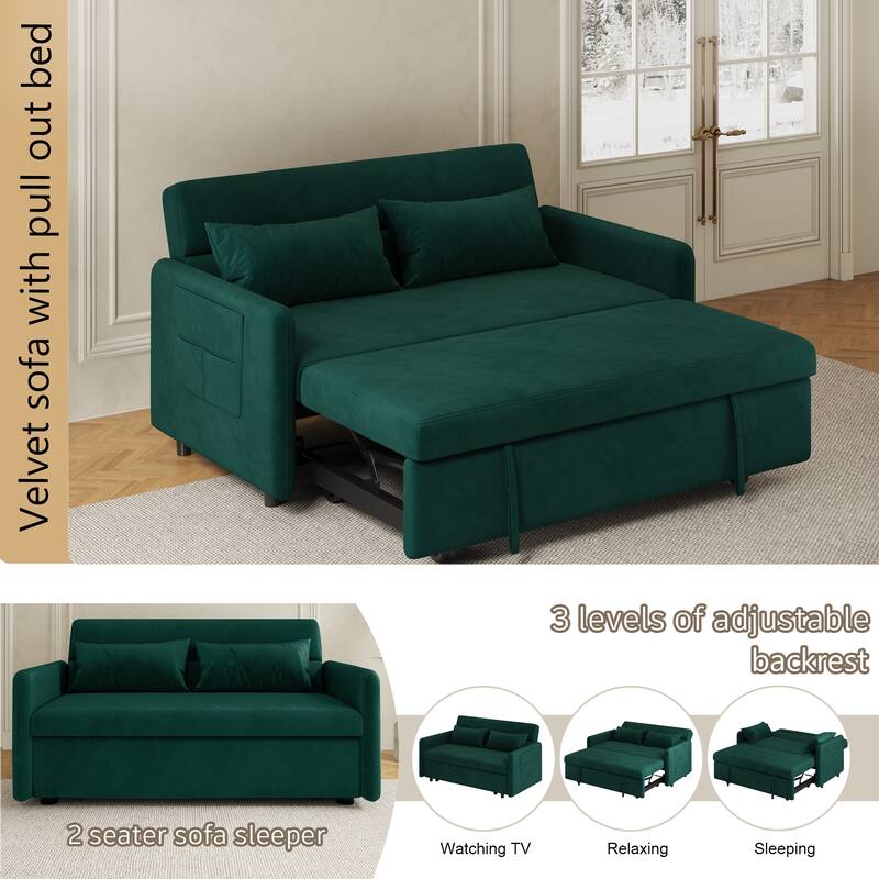 Modern Velvet Upholstered Sleeper Loveseat with Pullout Bed