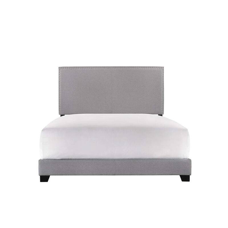 Erin Upholstered Panel Bed - Gray Nailhead Accent Bed Frame - Full Size
