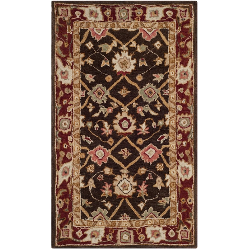 SAFAVIEH Handmade Taj Mahal Walentina Traditional Oriental Wool Rug - 3' x 5' - Olive/Burgundy