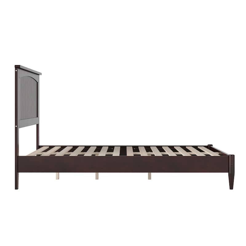 Full Size Platform Bed - Solid Wood Low Profile Bed Frame with USB Ports - Espresso Finish