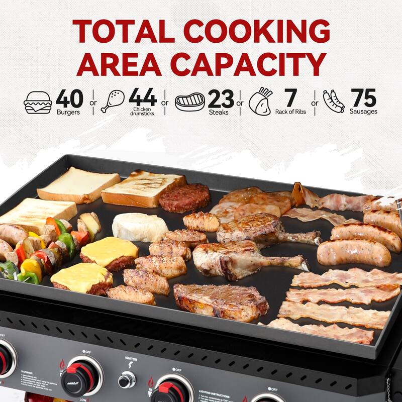 Royal Gourmet 34-Inch 4-Burner Gas Griddle with Side Shelves