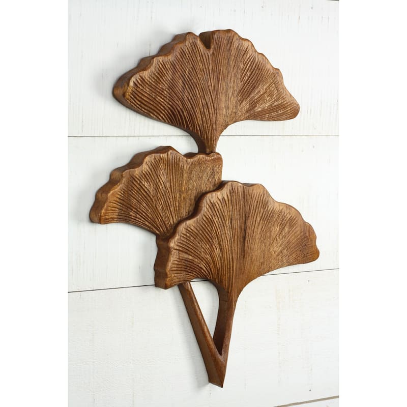 12" Hand Carved Wooden Ginkgo Leaf Wall Panel Nature-Inspired Botanical Wall Art, Rustic Home Decor