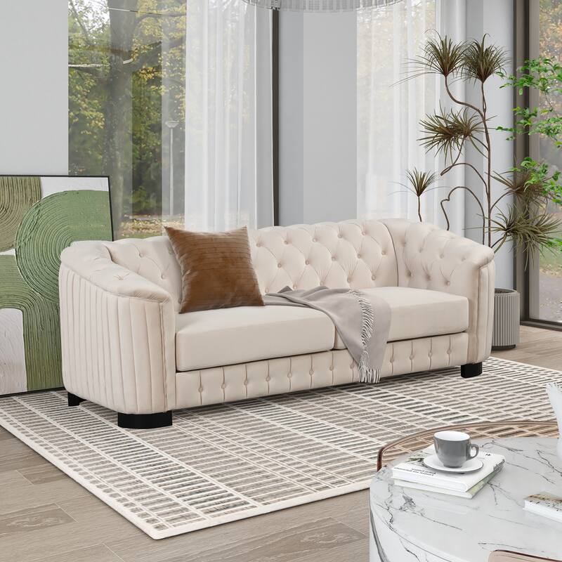 3-Piece 6-Seat Velvet Sofa Set (3+2+1) with Tufted Back & Rubber Wood Legs