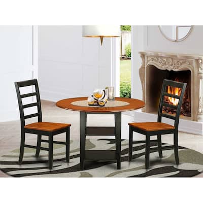 HomeStock 3-Piece Black and Cherry Finish Round Solid Wood Top Dining Table Set