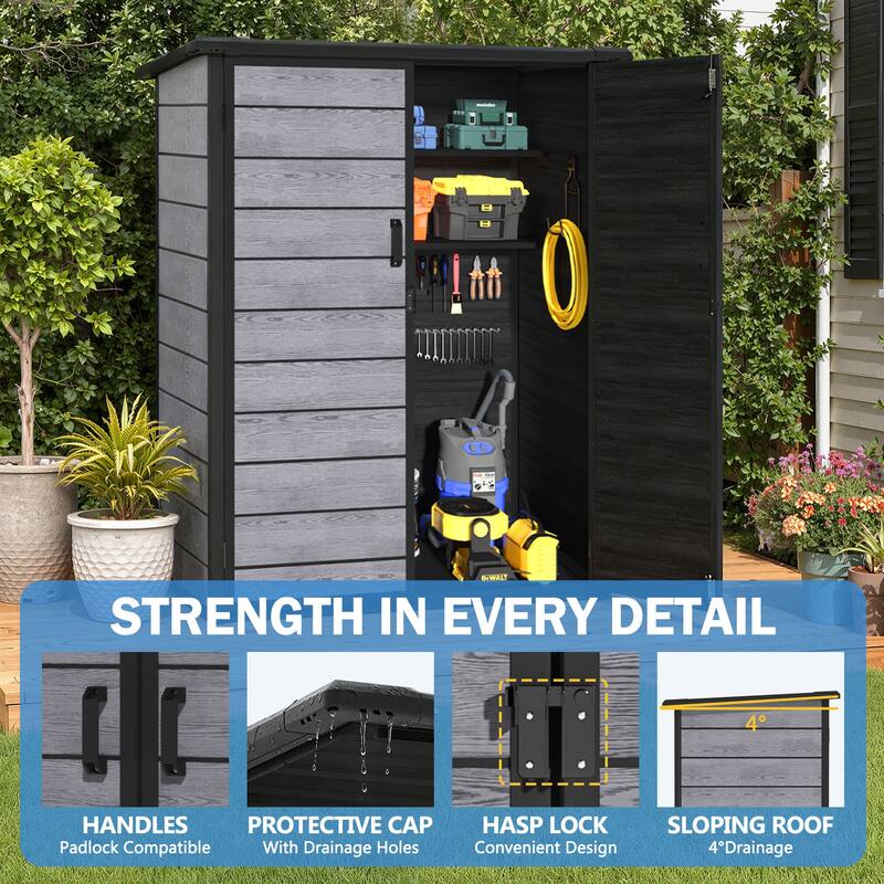 4.6FT×5.6FT Outdoor Resin Storage Shed w/Floor and 2-Tier