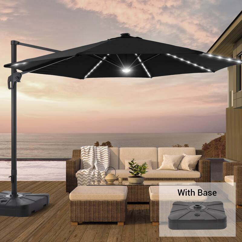 LIVOOSUN 11FT Huge Patio LED offset umbrella Cantilever Umbrella - NightBlack