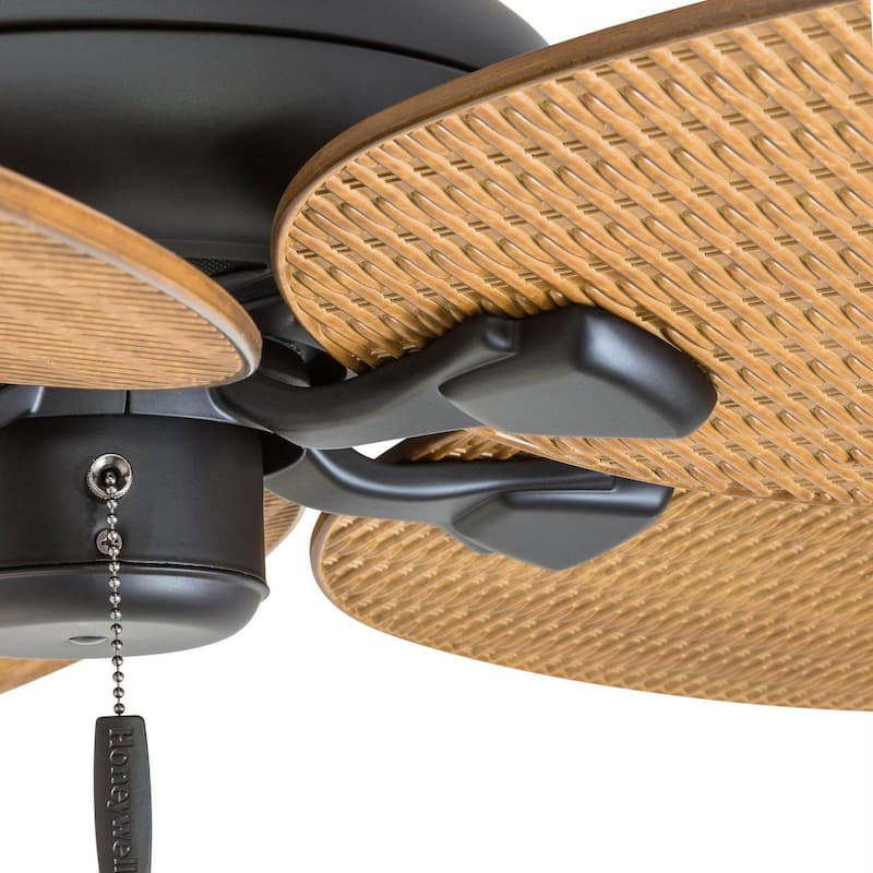 52" Honeywell Palm Island Bronze Indoor/Outdoor Ceiling Fan with No Light, Pull Chain, 5 Palm Leaf Blades, Damp-Rated