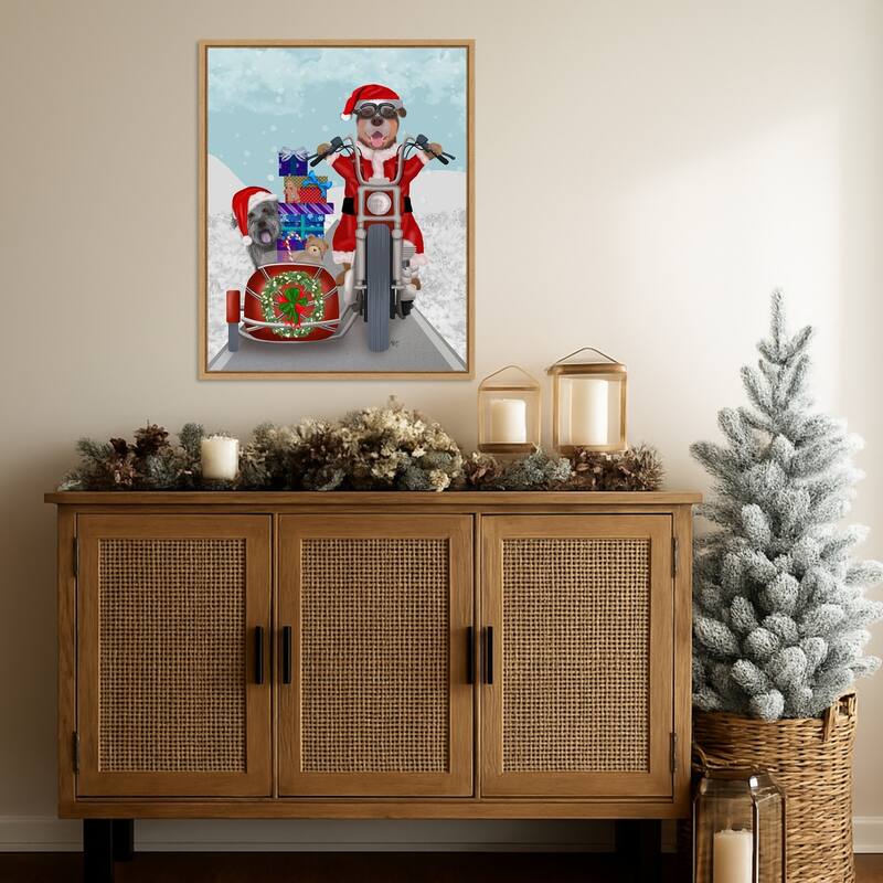 Christmas Mutts Christmas Chopper by Fab Funky (23 x 28 in.), Framed Canvas Wall Art Print - Sylvie Natural