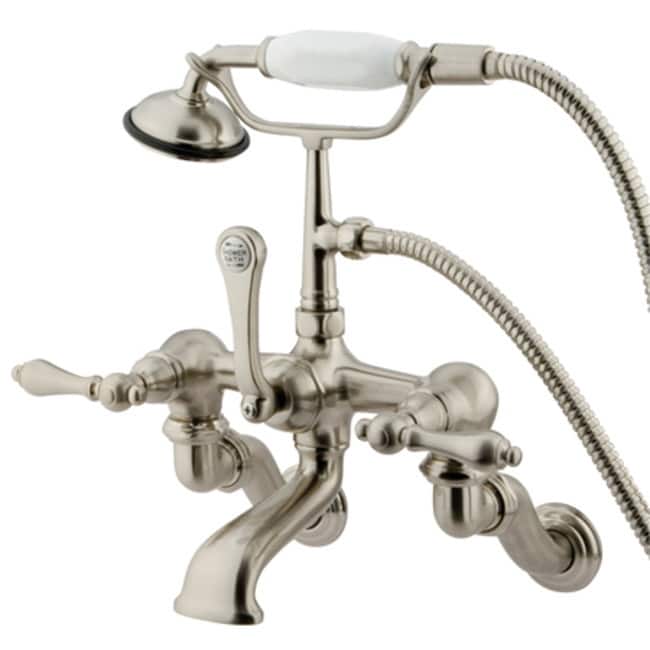 Elements Of Design Triple Handle Wall Mounted Clawfoot Tub Filler with - Satin Nickel