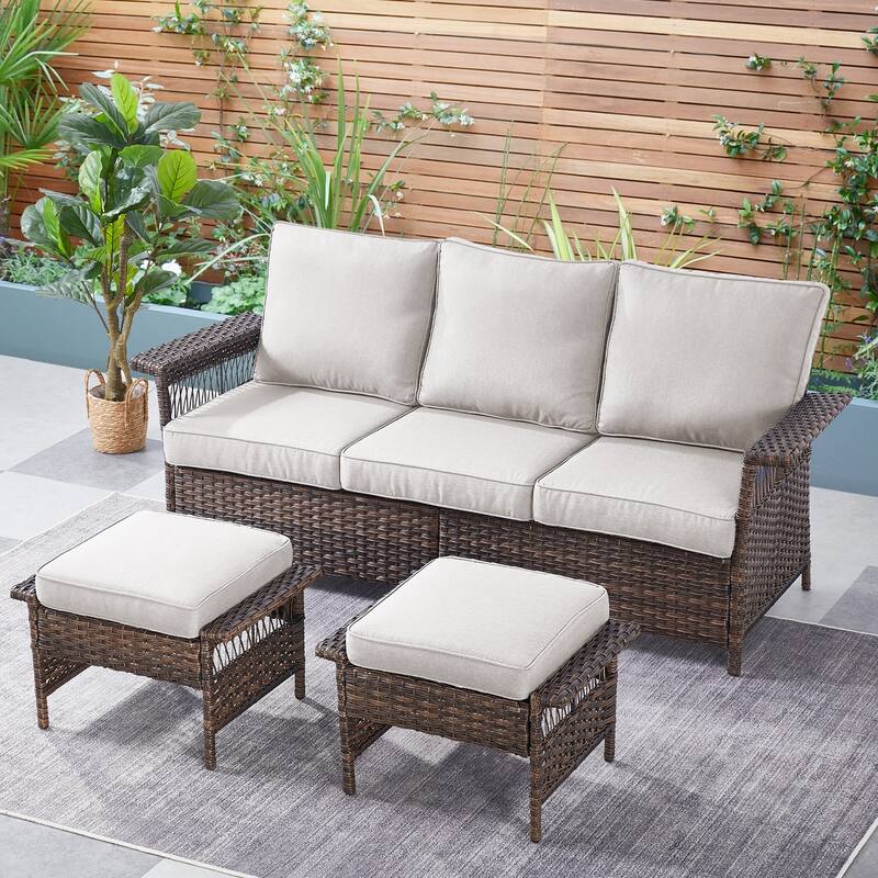 Gymojoy Patio Rattan Furniture Set Sofa Ottoman - Brown - Beige