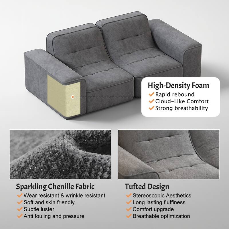 83.6 Inch Modular Sectional Sofa, 3 Seater Tufted Chenille Couch with Deep Seat, No Assembly Modern Sofa