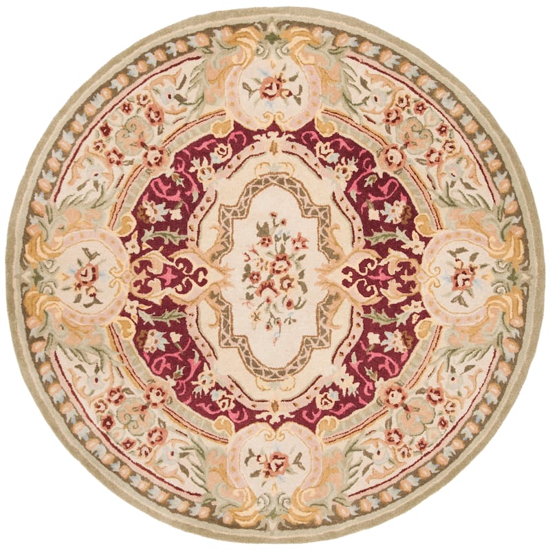 SAFAVIEH Handmade Savonnerie Zoey Traditional Oriental Wool Rug - 6' Round - Red/Ivory