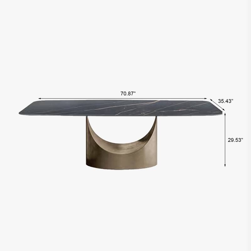71" Modern Dining Table with Black Rectangular Sintered Stone Tabletop, Carbon Steel Leg for 6-8 - 70.87