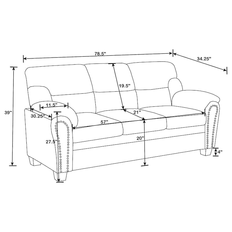 Clementine Transitional Nailhead Trim Upholstered Padded Arm Sofa